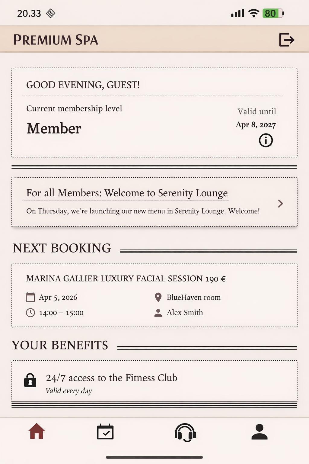 Member app home screen