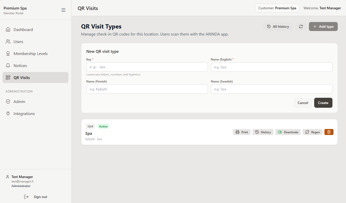 Management portal QR code management and reporting